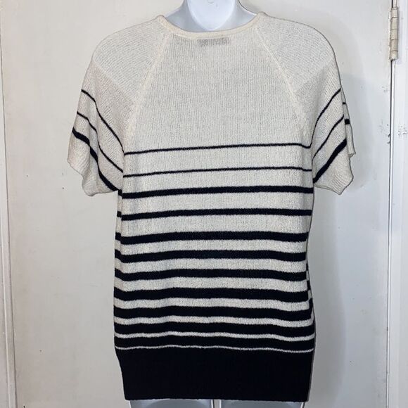 CAROLYN TAYLOR For By Design White with Black Stripe Short-sleeve Sweater-M - Picture 4 of 6